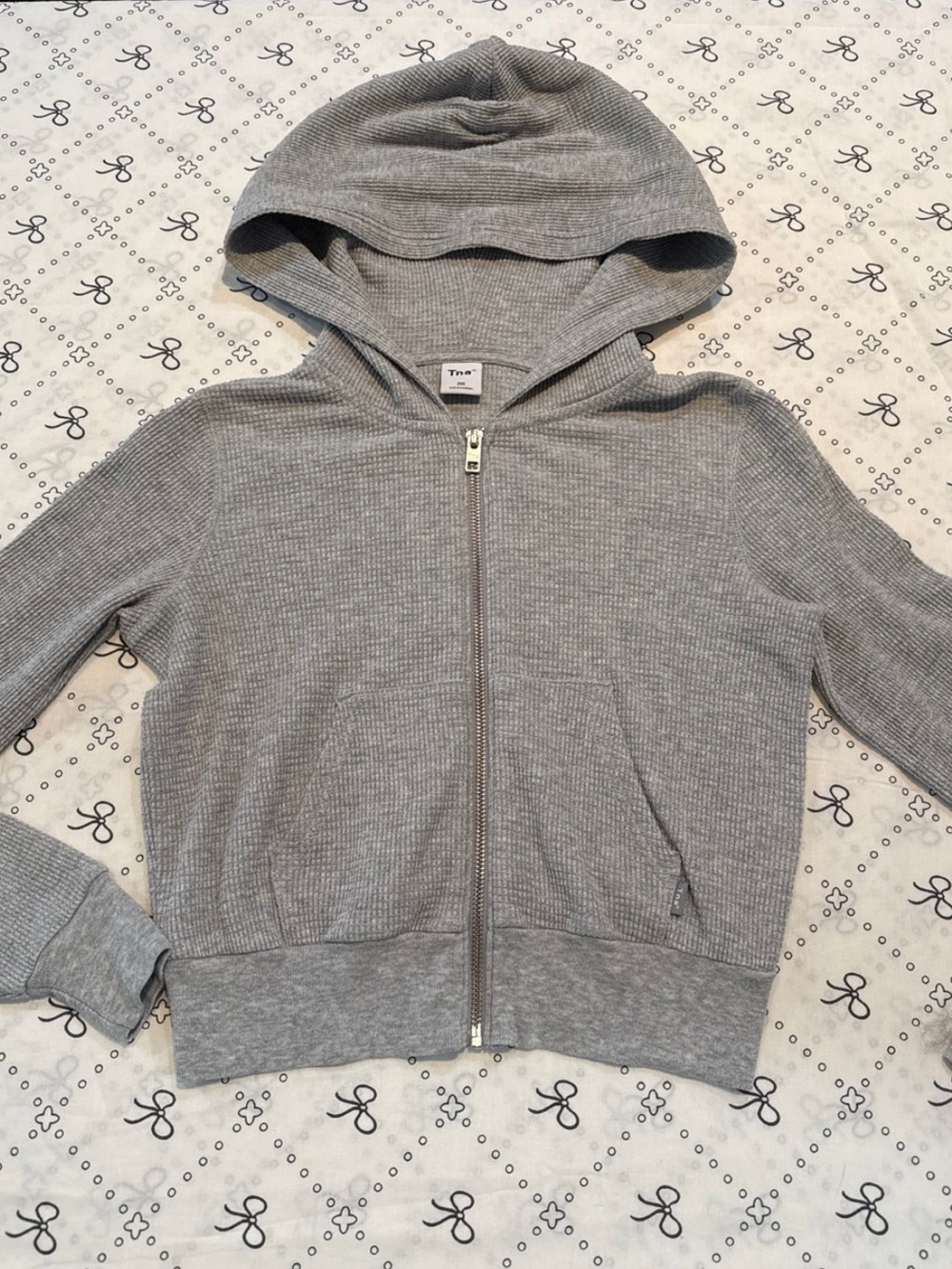 Aritzia TNA Light Grey Waffle Knit Zip Up Hoodie Sweatshirt Size XXS